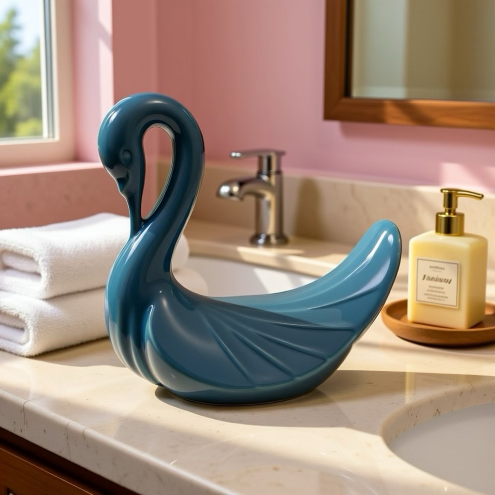 Vintage Mid-Century Ceramic Wedgewood Blue Swan, ? Hand Towel Holder